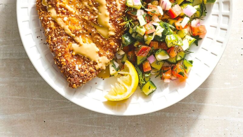 Israeli-Style Sesame Schnitzel with salad